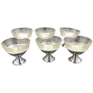 6 Vtg 1930 Dessert Bowl Serving Set by Mac Beth Evans in Removable Chrome Bases